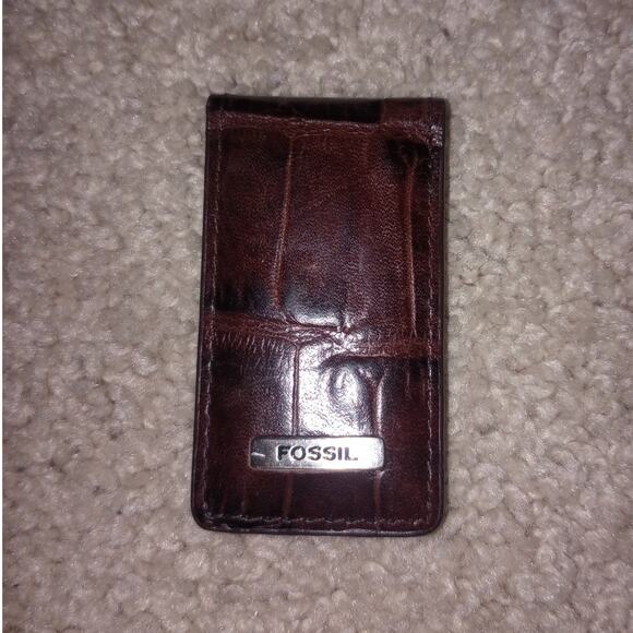 Fossil Leather Money Clip Brown - Picture 1 of 1